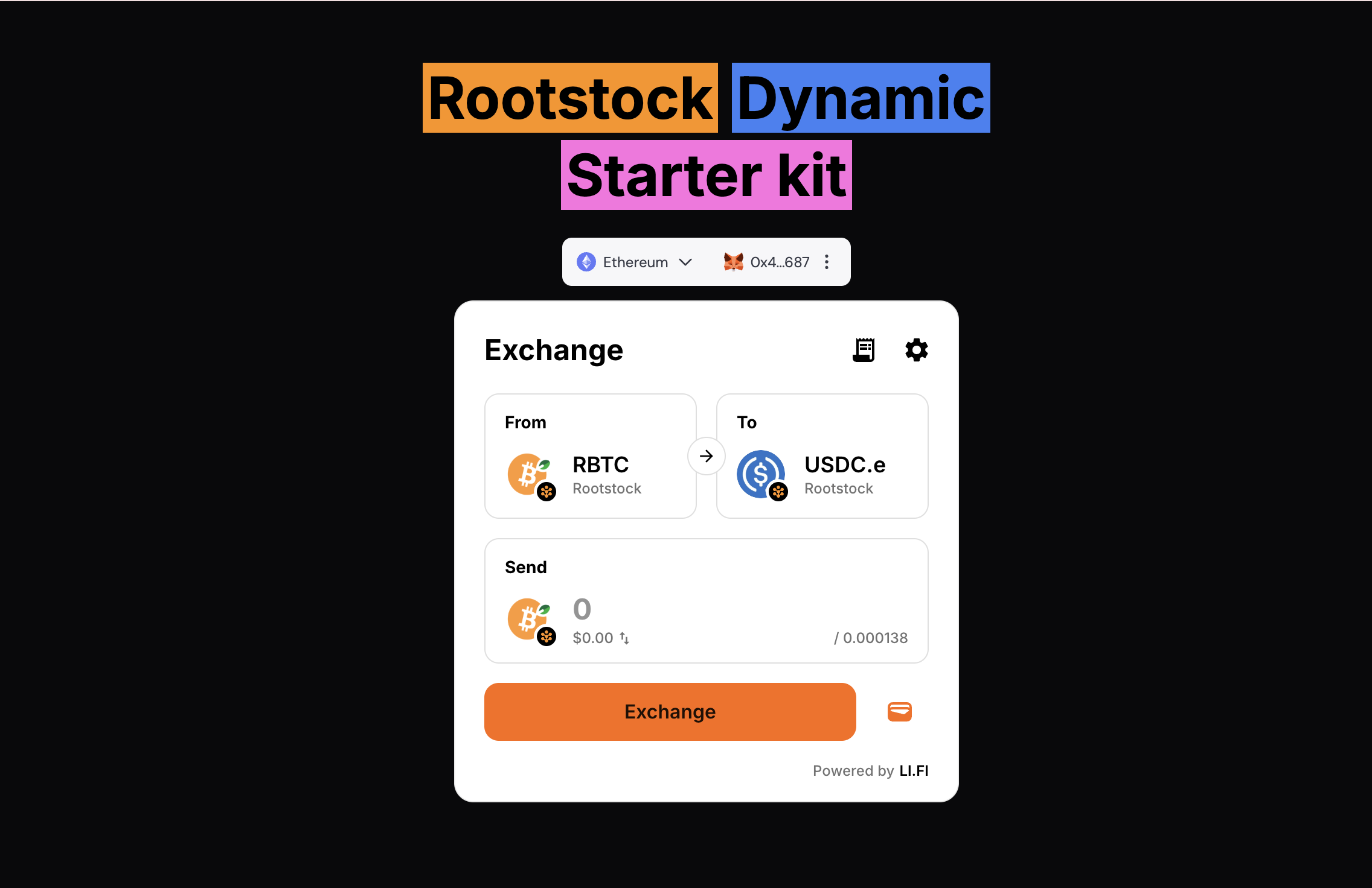 LI.FI Widget rendered in a Rootstock dApp